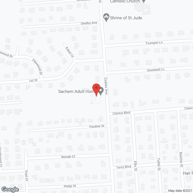 Map of the neighborhood around Sachem Adult Home