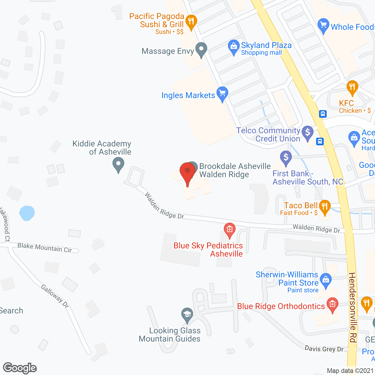 Map of the neighborhood around Brookdale Asheville Walden Ridge