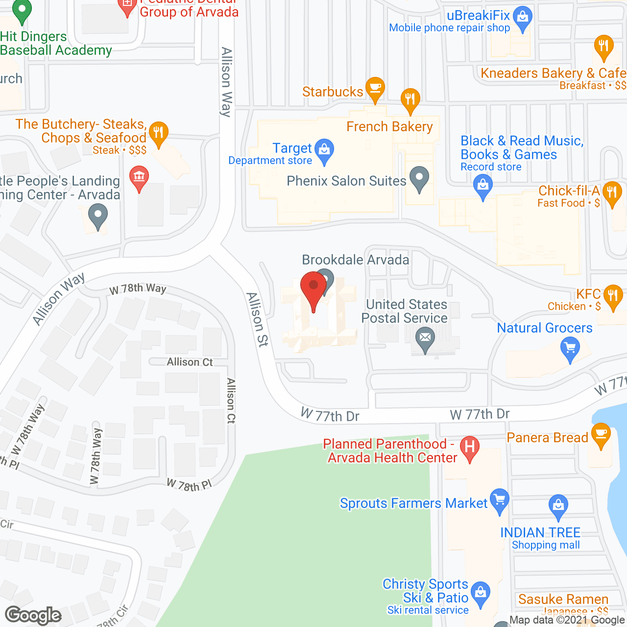 Brookdale Arvada in google map