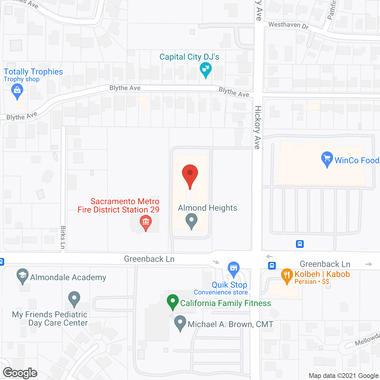 Map of the neighborhood around Almond Heights Senior Living