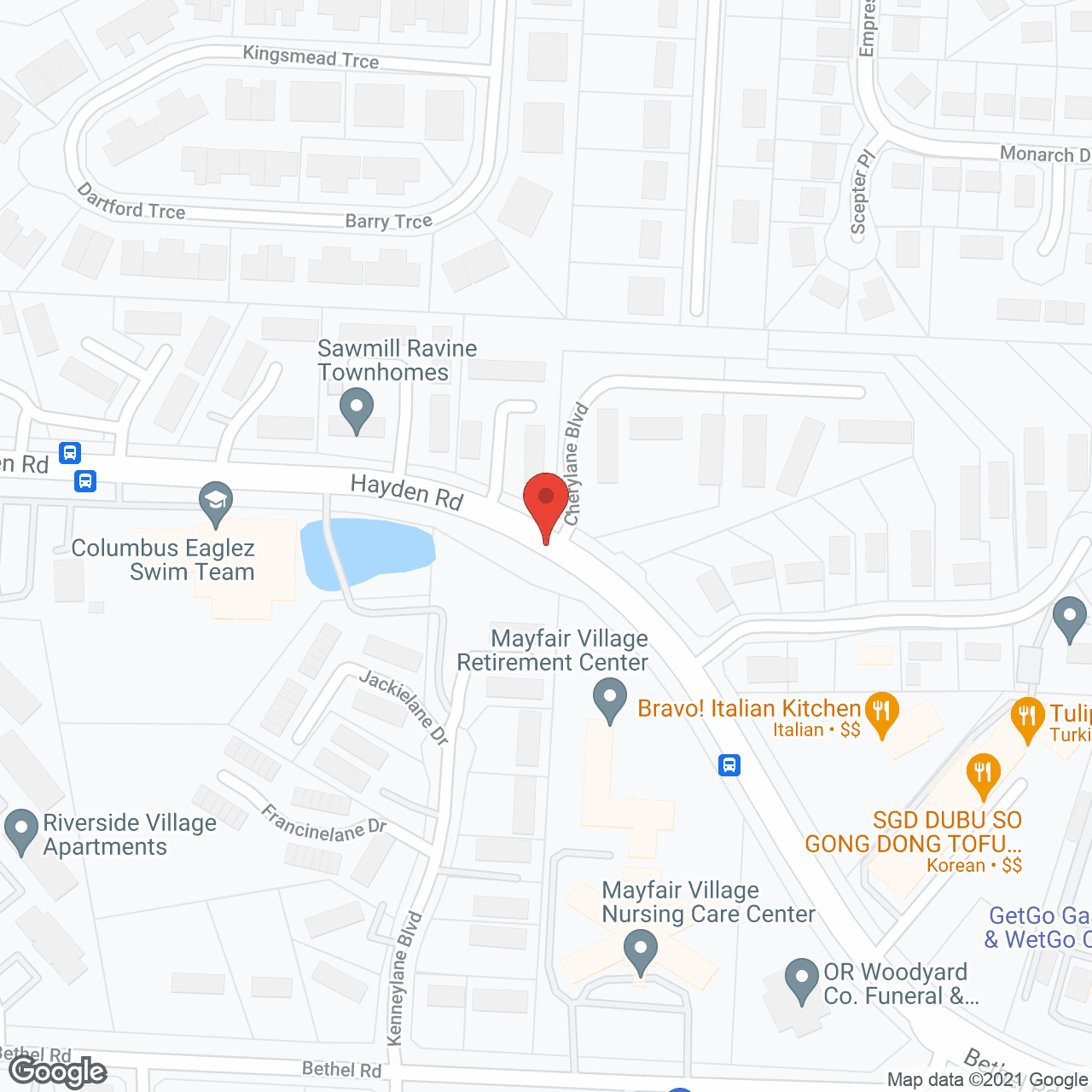Map of the neighborhood around Mayfair Village Dublin Assisted Living