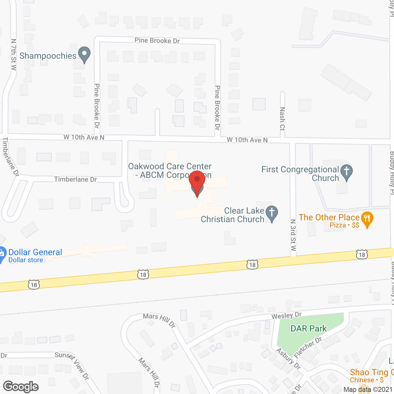 Map of the neighborhood around The Courtyard and Oakwood Care Ctr