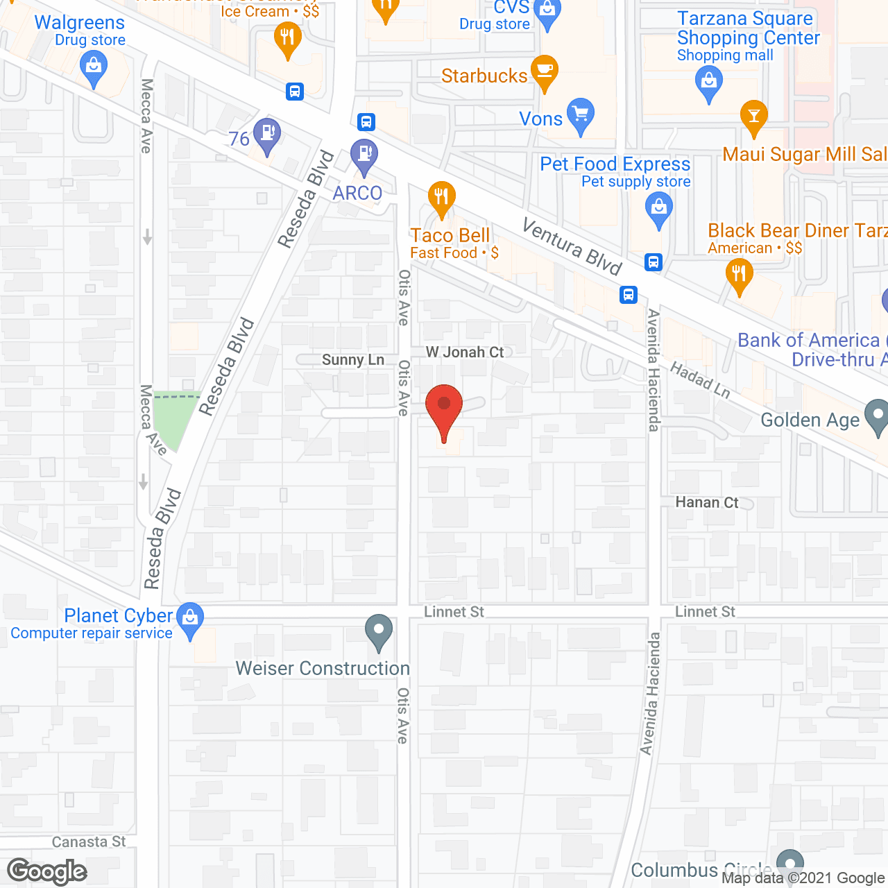 Tarzana Senior Living in google map