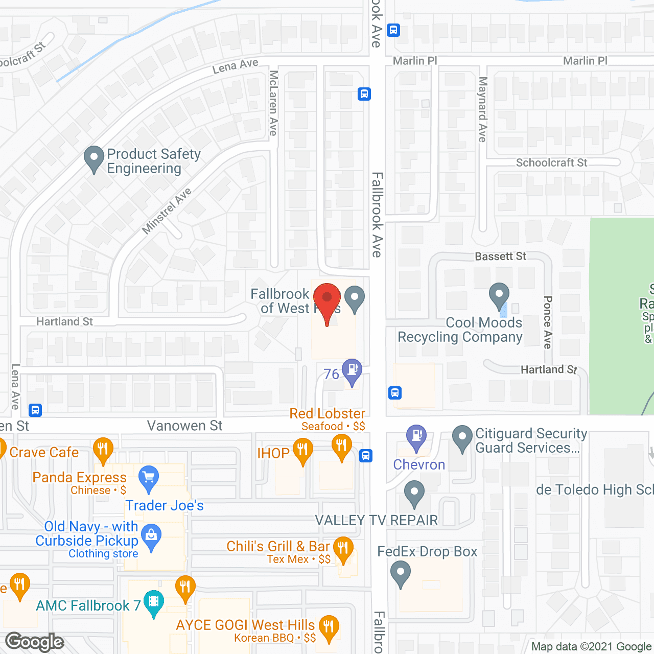 Fallbrook Glen of West Hills in google map